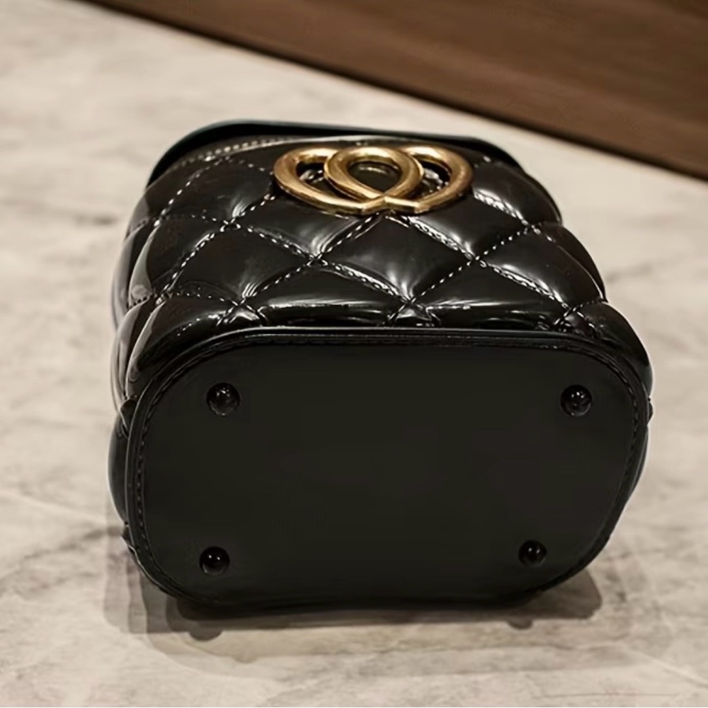 New black patent quilted mini crossbody bag - Picture 2 of 3